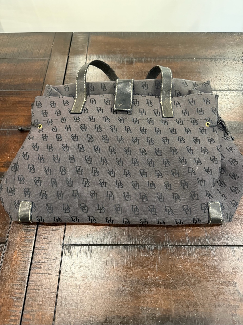 Dooney & Bourke Black Monogram Canvas Tote with Leather Trim